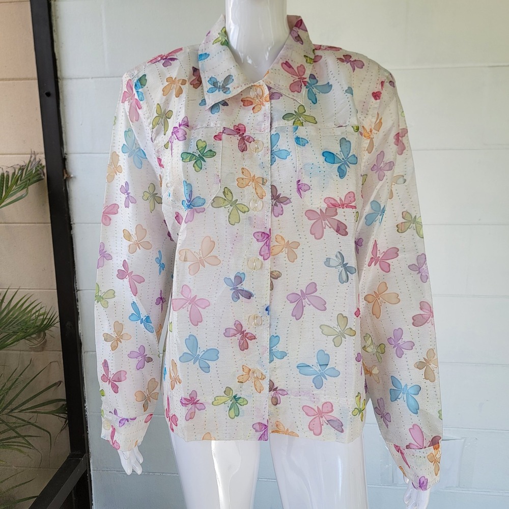 Vintage 90s Erin London Butterfly Shacket Size XL Whimsical Y2K Sheer Fairycore